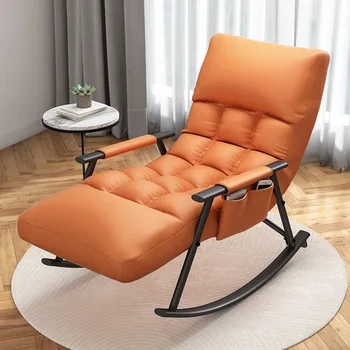 Одноместное луксозно еластично фотьойл-разтегателен Текстилен дизайн Премиум-клас, модерен люлеещ се стол за четене, скандинавски удобни мебели за шезлонги