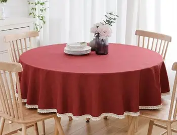 Однотонная кръгла покривка за маса, тканевое изкуство, проста червена кръгла покривка за чай на масата, за домашна употреба
