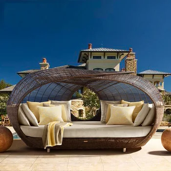Открит диван от ратан за отдих на открито гнездо на птици диван в европейски стил тераса голяма откидывающаяся легло кръгла легло имитация на ратан recli