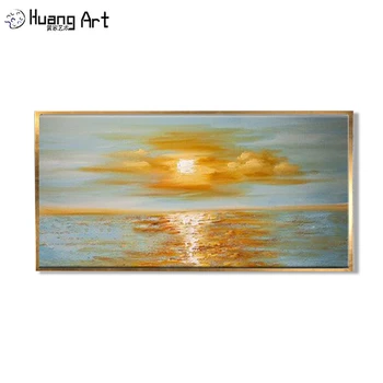 Отлични умения художник ръчно изработени Абстрактен пейзаж с маслени бои върху платно Абстрактен изгрев слънце, море живопис с маслени бои Украса изкуство