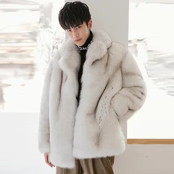 Палто от лисьего кожа, мъжко палто, средната и дългата дължина, естествена кожа, Ново зимно задебеляване