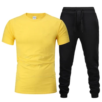 Памучен тениска и панталони 2023, лятото хладно дишаща мъжки ежедневни спортен костюм с къси ръкави, тенденция студентска индивидуалност, втората тенденция