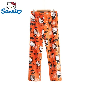 Пижами Kawaii Sanrio Hellokitty с анимационни герои Y2K, дамски есен-зима пухкави топли бабини панталони, модни свободна домашно облекло
