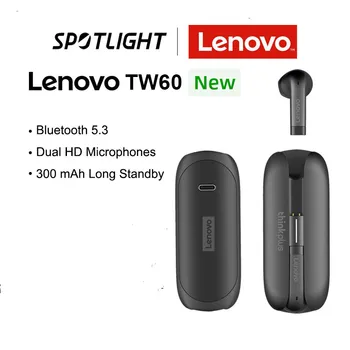 Подходящ за Lenovo Tw60 True Wireless Bluetooth слушалка Bluetooth 5.3, полу-втулки, спортни бас с дълготрайна издръжливост