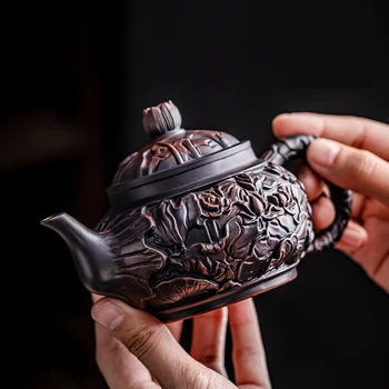 Подходящ за коллекциипурпурная керамика, чайник, ръчна изработка, издълбани върху купчината, чайник Xianglong, чай кунг-фу, лилаво crock ръчно изработени
