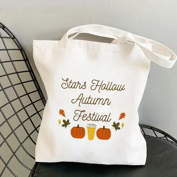Покупательница Gilmore Girl, куха чанта-тоут с принтом на есенния фестивал, дамски чанти-тоут в стил харадзюку, чанта за пазаруване, холщовая чанта