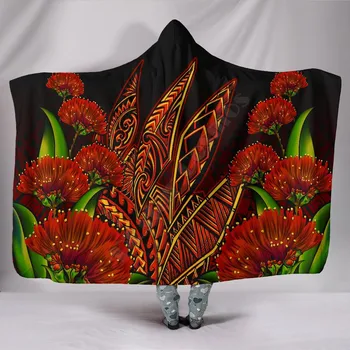 Полинезийское гавайское одеало с качулка Ohia Lehua, носимое одеяло с 3D принтом, одеало с качулка за деца и възрастни