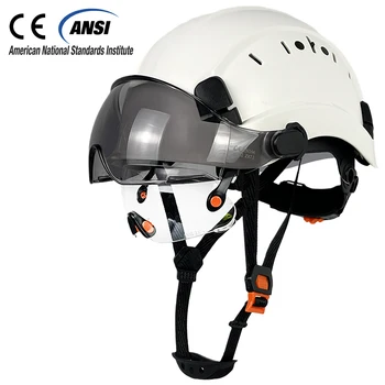 Предпазна каска за строителна безопасност CE с козирка, вградена в очила за инженер, вафен от ABS-пластмаса, ANSI, индустриална работна шапка, защита за главата