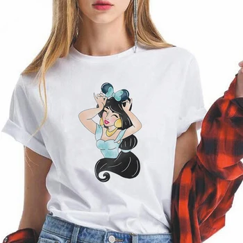 Принцеса на Дисни Жасмин, естетична дрехи, дамски сладки уши Мини, модни летни тениски, тениска с надпис Happy Disneyland Trip, дамска тениска