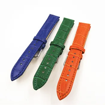 Продажба на едро, 10 бр / лот, каишка за часовник от естествена кожа, 18 мм, каишка за часовник в син, зелен, оранжев цвят в наличност - 091303
