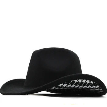 Проста дамски мъжки черна вълнена шапка, ковбойская шапка в западен стил, джентълмен джазовое сомбреро, мъжка шапка, папины каубойски шапки, размер 56-58 см