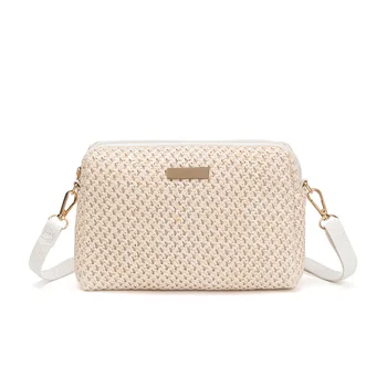 Проста плетените от слама малка квадратна чанта на едно рамо, лятна новост 2023, плажна чанта през рамо в красивия стил