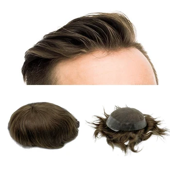 Протеза за коса Мъжки косата Тъкане на човешки косъм Мъжки перуки швейцарско дантела около изкуствена основа