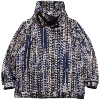 Пуловер с висока воротом в стил KAPITAL Hirata Hohiro, кашмир блузи с качулка за мъже и жени, сгъстено реколта сдвоени качулки