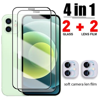 Пълно Закалено стъкло 4В1 за iPhone 13 12 11 Pro Xs Max Mini Защитно фолио за екрана на iPhone XR SE 2020 7 8 Plus 6S, Защитно Стъкло
