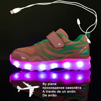 Размер на 25-36 Детска светещ обувки с led подзарядкой от USB, детски обувки на куки и на панти, детски светещи маратонки, детски светещ обувки с led подсветка