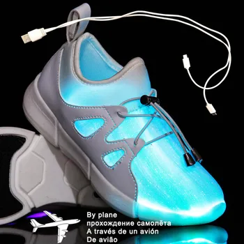 Размер на 25-40, Детска светещ обувки с led подзарядкой от USB, Детски обувки с плетене на една кука и линия, Детски Светещи Маратонки, Детски светещ обувки С led подзарядкой