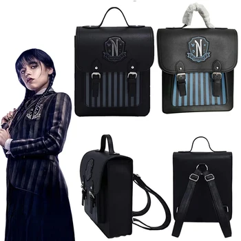 Раница Wednesday Addams, ученичка Nevermore, чанта от изкуствена кожа за колеж, чанта за cosplay, чанта-месинджър за деца, подаръци за феновете за момичета