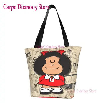 Реколта чанти-тоут Mafalda Manga с принтом Kawai, за многократна употреба холщовые чанти-шопперы на рамото, чанта с герои от комикси Quino