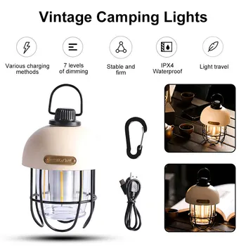 Ретро лампа за къмпинг, USB зареждане, фенер за палатка, led фенерче, водоустойчив работен лампа, преносим пътен фенерче, градински окачен лампа в двора