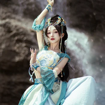 Рокля принцеса Дуньхуан Фейтянь, костюм на принцеса Ло Чжию Хан, китайски западен екзотичен танц костюм Дуньхуан, рокля фея