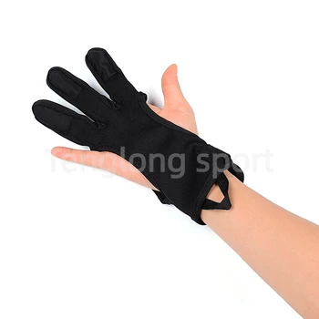Ръкавици за стрелба с лък, 3 пръста найлон черна защита пръста за лявата и дясната ръка