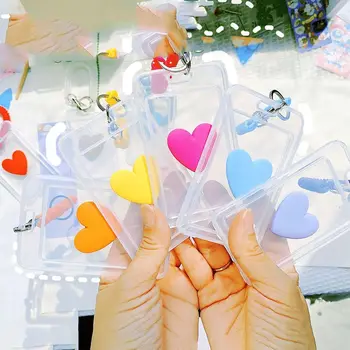 с брелком за ключове Прозрачна картичка със сърце на любов Пластмасов дамски карта в корейски стил, еластична каишка, защитен калъф за карти за достъп