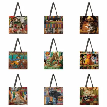 Сгъваема чанта за пазаруване с шарени котки Криси Снеллинг, дамски чанти през рамо, дамски ежедневни чанти, улични плажни чанти, дамски чанти-тоут