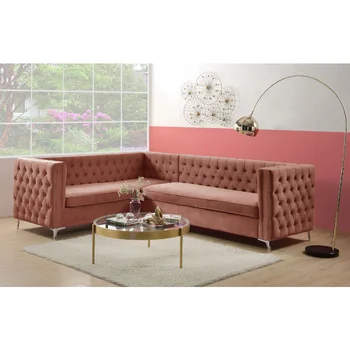 Секционни диван ACME Rhett\ Прашни розово кадифе 55505, розово кадифе [в наличност в САЩ]