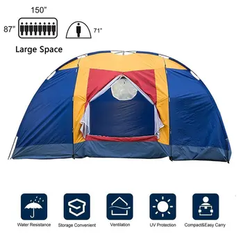Семейна палатка за 8 души за къмпинг, по-голямата куполна палатка за къмпинг с преносими чанта за пренасяне, лесна за разходки, планинско катерене