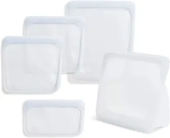 Силиконова чанта за съхранение на хранителни продукти за Еднократна употреба, Прозрачна (Голяма опаковка от 4 броя + пакет, за да се раздадат) | Използвайте Еднократно пластмаса | Кук, Съхранява, 