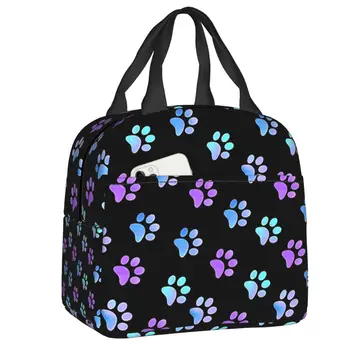 Синьо-лилава чанта за обяд с изолация под формата на кучешки лапи Galaxy за жени, преносим охладител, термална кутия за Bento, деца, ученици