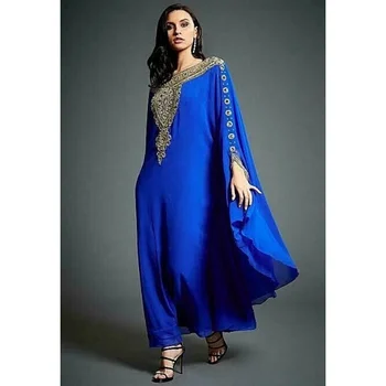 Синьо мароканско Дубайское рокля-кафтан Farasha Абая Много модно дълго европейските и американски модни тенденции