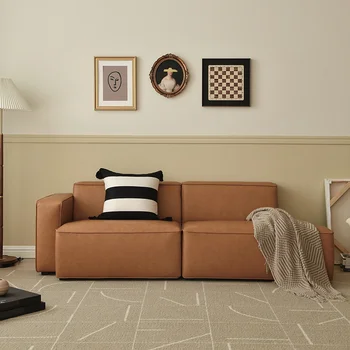 Скандинавските луксозни околната кожа водоустойчив диван, ретро тофу блок на дивана, три кресла