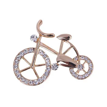 Скъпа брошка с кристали във формата на велосипед, коледна странно нещо, златни женски игли за дрехи, реколтата, бижута, аксесоари за зимни