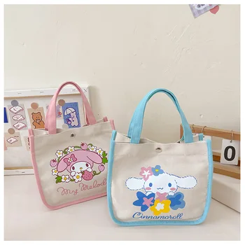 Скъпа холщовая чанта Sanrio My Melody Cinnamoroll на едно рамо, студентски чанта-тоут за момичета, чанта за книги, училищен чанта, подарък