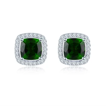 Сладки зелени обеци-карамфил за жени и момичета, сребро S925 проби, натурален скъпоценен камък, хромдиопсид