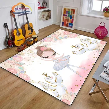 Сладък cartoony килим за момичета-балерина, килим за танцьори на балет, килим за детската и хола, килим за спалнята, обзавеждане на детската стая, розови постелки