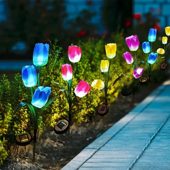 Слънчев led лампа Открит водоустойчив многоцветен Слънчев цвете лале Крушка за дома, градината, на двора, на тревата, пейзаж, нощни лампи