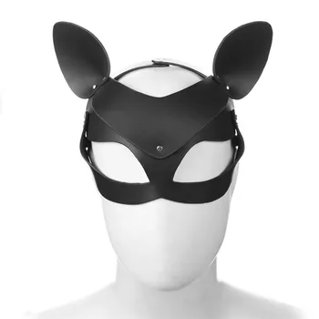 Смешни шапки за възрастни Лисица котка с маска за уши Диамантена маска за очи Черна кожена маска