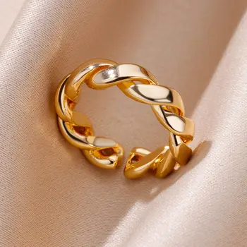 Спирала плетени вити пръстени за жени и мъже, открито златното геометрично пръстен от неръждаема стомана, тенденция 2023, естетически бижута anillos