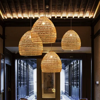 Сплетен окачен лампа ръчно изработени в китайски стил, ретро окачен лампа за хранене, декорация за дома, кафенета, ресторант, лампа в стил кънтри