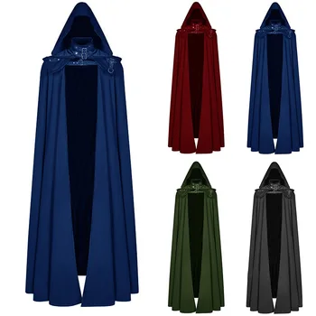 Средновековен жилетка, палто с качулка, мъжки костюм Ассасина за cosplay, ретро готически рицарски макси-дъждобран с катарама на рамото