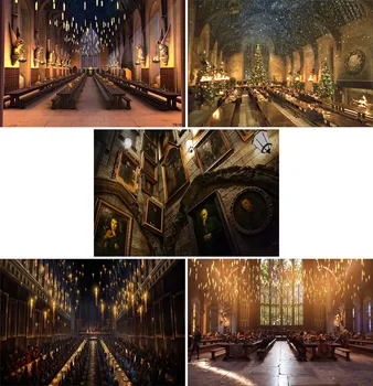Старият Средновековен замък Училище за магия и Вълшебство Заключване Със Свещи Ресторант, Зала за Хранене Снимка на Декоративен Фон