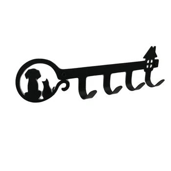 Стенен декор черен метален държач за ключове с 4 куки за вход, кухня, коридор, офис, кука за ключове