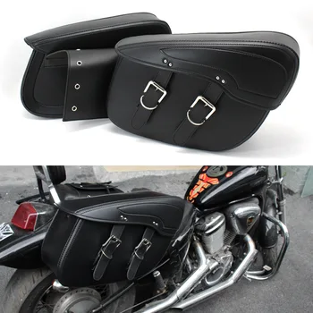 Странична кутия за мотоциклет Akzz в ретро стил, странична кутия за вятър, силни аксесоари, изкуствена кожа, однотонная проста богат на функции странична кутия