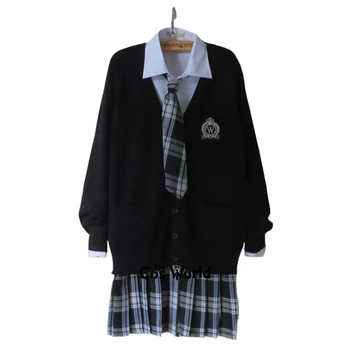 Студентски форма в стил чистота, японската училищни униформи JK, зимна черна жилетка с V-образно деколте, черно-бели костюми с плисирана пола