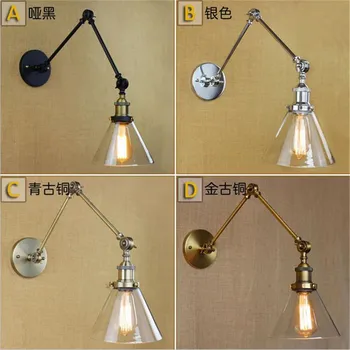 Стъклена наставка с монтиран на стената лампа с огледално покритие, ретро промишлени реколта лампата на Едисон, ламповые стенни въртящи се тела ABCD