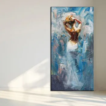 Съвременното абстрактно стенно изкуство, синьо, ръчно рисувани с маслени бои в стил голи върху платно, декорация на дома, акрилни женски картини в стил голи, синя картина