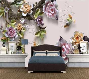 Тапети по поръчка, 3D нова китайска роза с релефни, ТЕЛЕВИЗИЯ-на фона на стената, хол, спалня, модни тапети за дома, 3d papel de parede